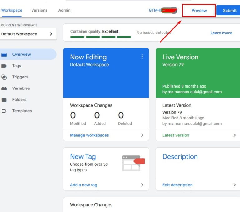 Google tag manager dash board